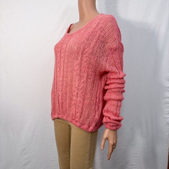 Free People Angel Soft Pink Wool Alpaca Blend Cable Knit Sweater Women’s Medium - Picture 5 of 11